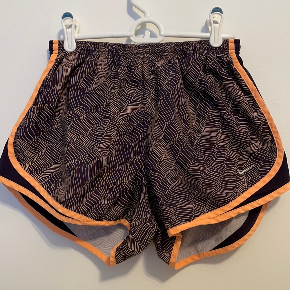 Purple and orange Nike dri-fit tempo shorts